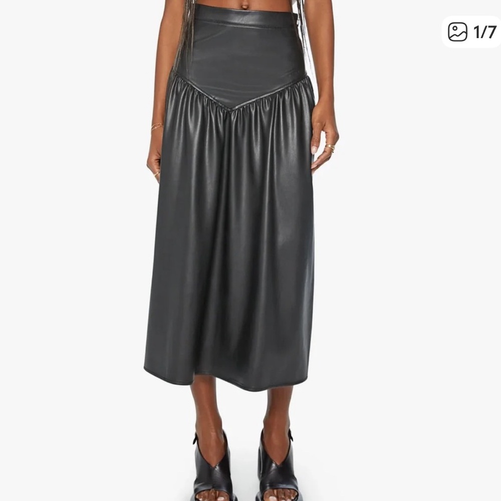 MOTHER Black faux Leather Midi Skirt gather you wits xs